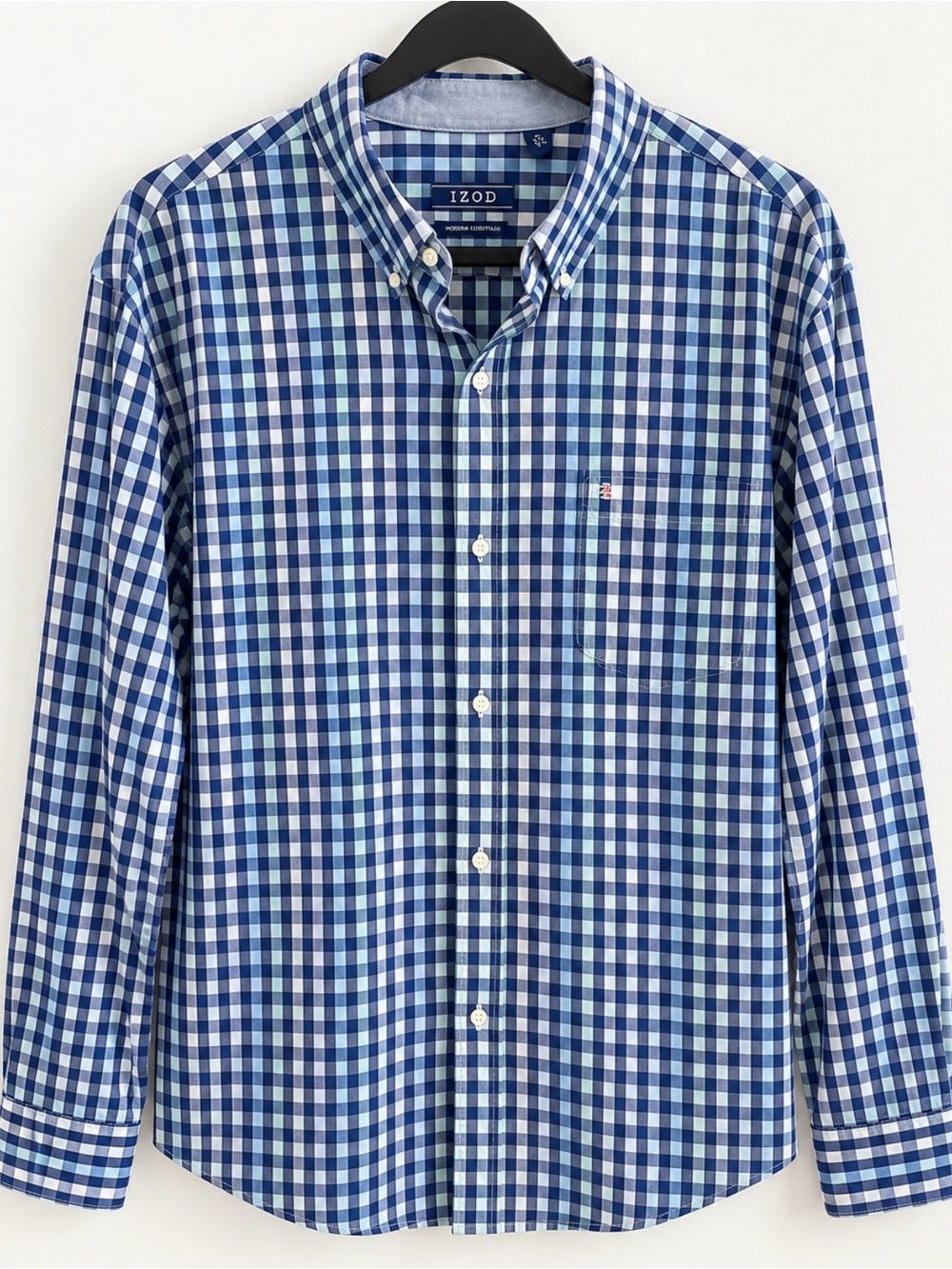 Izod Men's Blue and White Gingham Button-Down Shirt